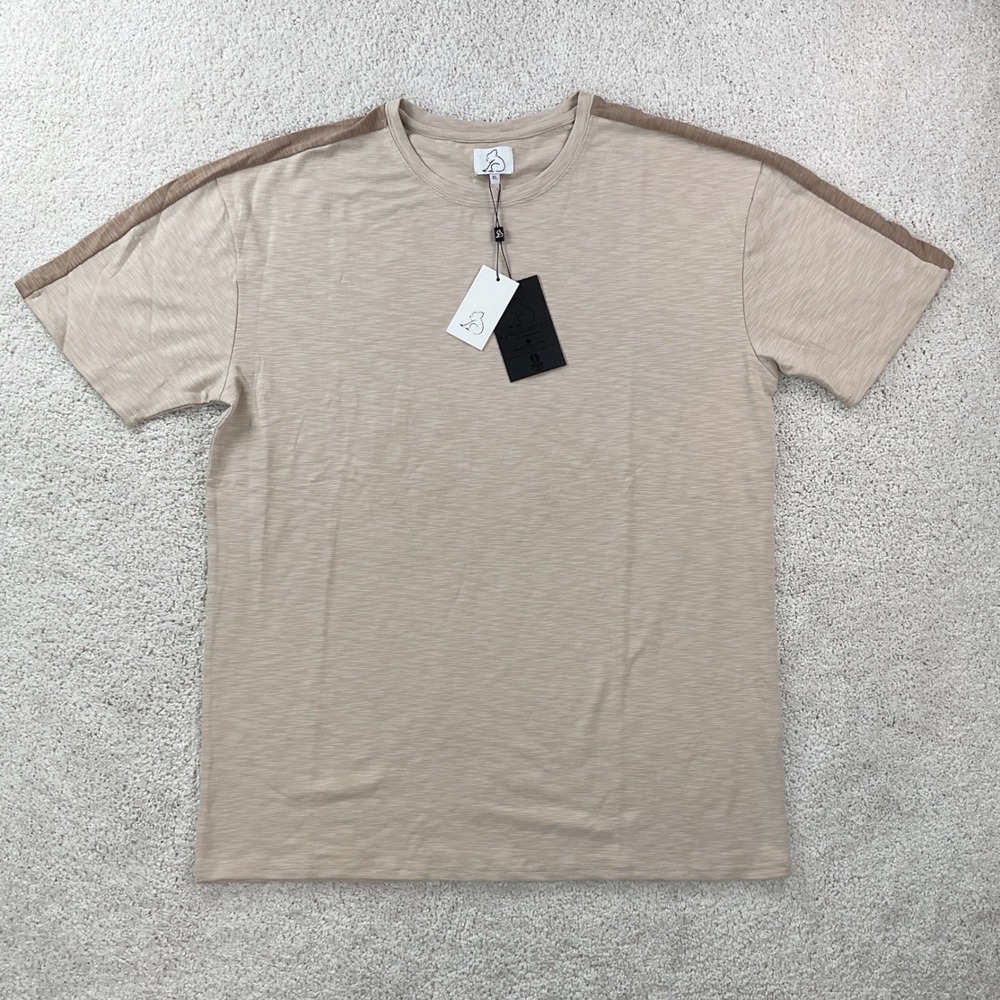 Kuwalla Tee Mens Beige Slub Knit Stripe Tee Shoulder Tape T-Shirt XL NWT